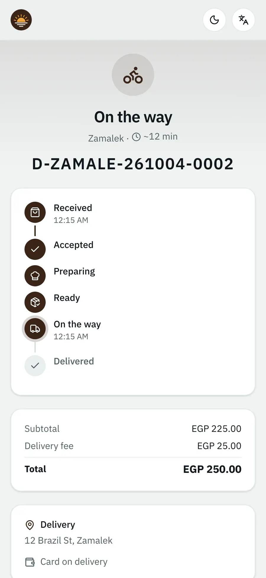 Live order tracking: on the way