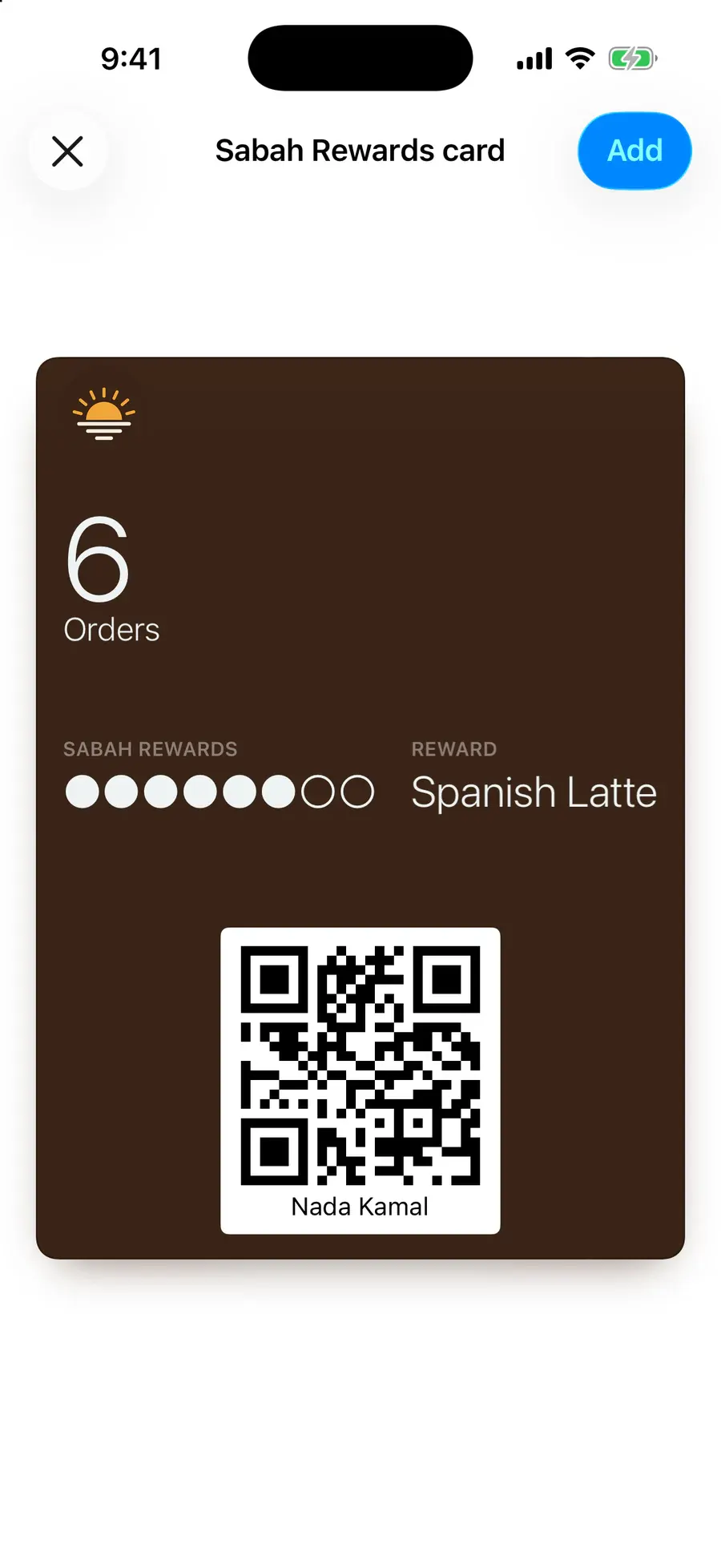 The rewards card on the Add to Apple Wallet sheet